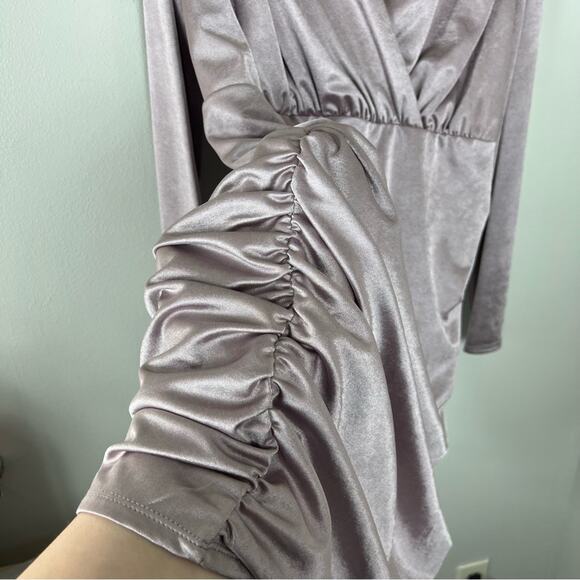 Forever 21 Plus Size Metallic Ruched Mini Dress Lilac Lavender Shiny - Picture 9 of 9